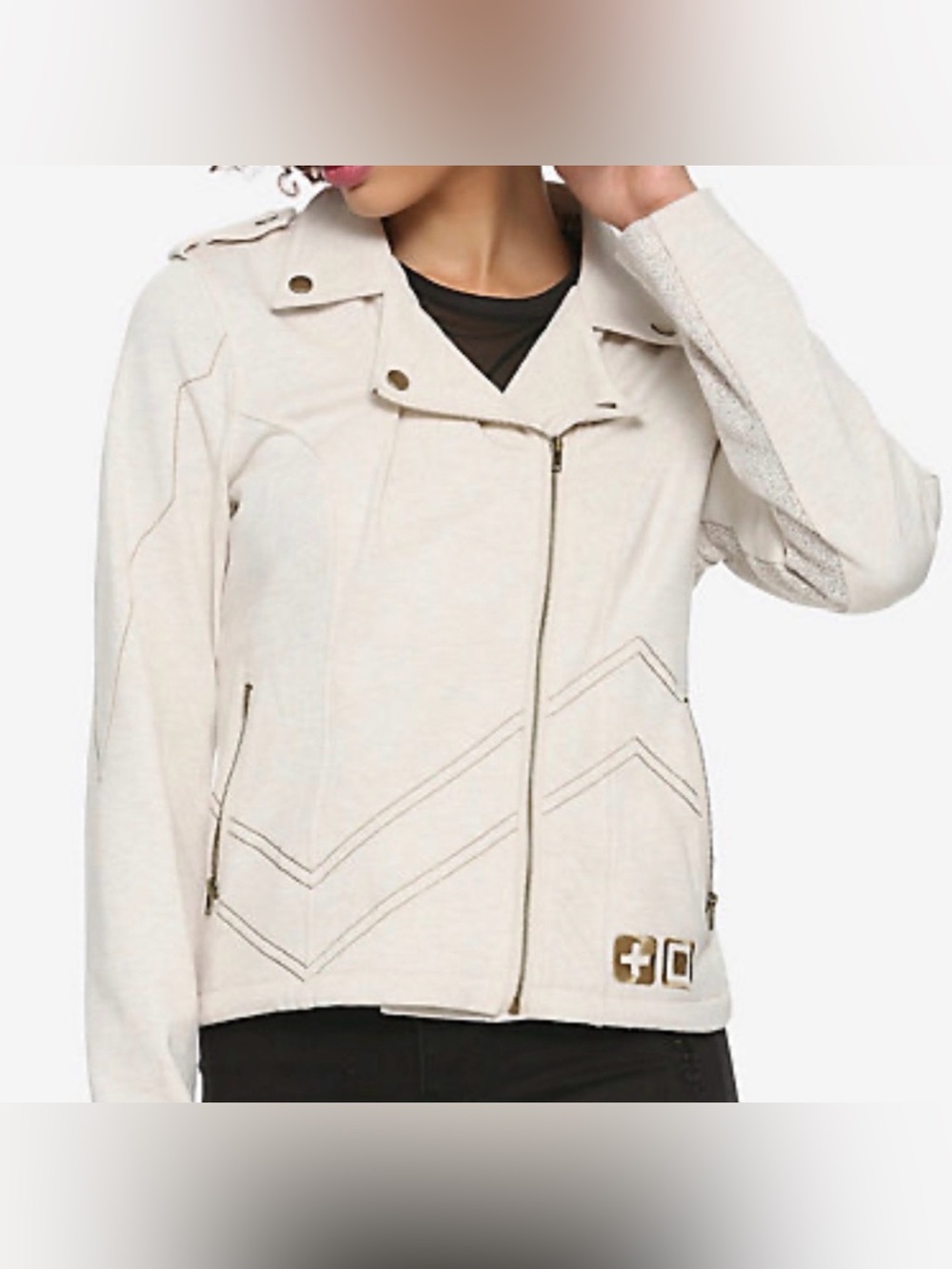 Her Universe Overwatch Mercy Jersey Moto Jacket Size XL Cream Good Condition